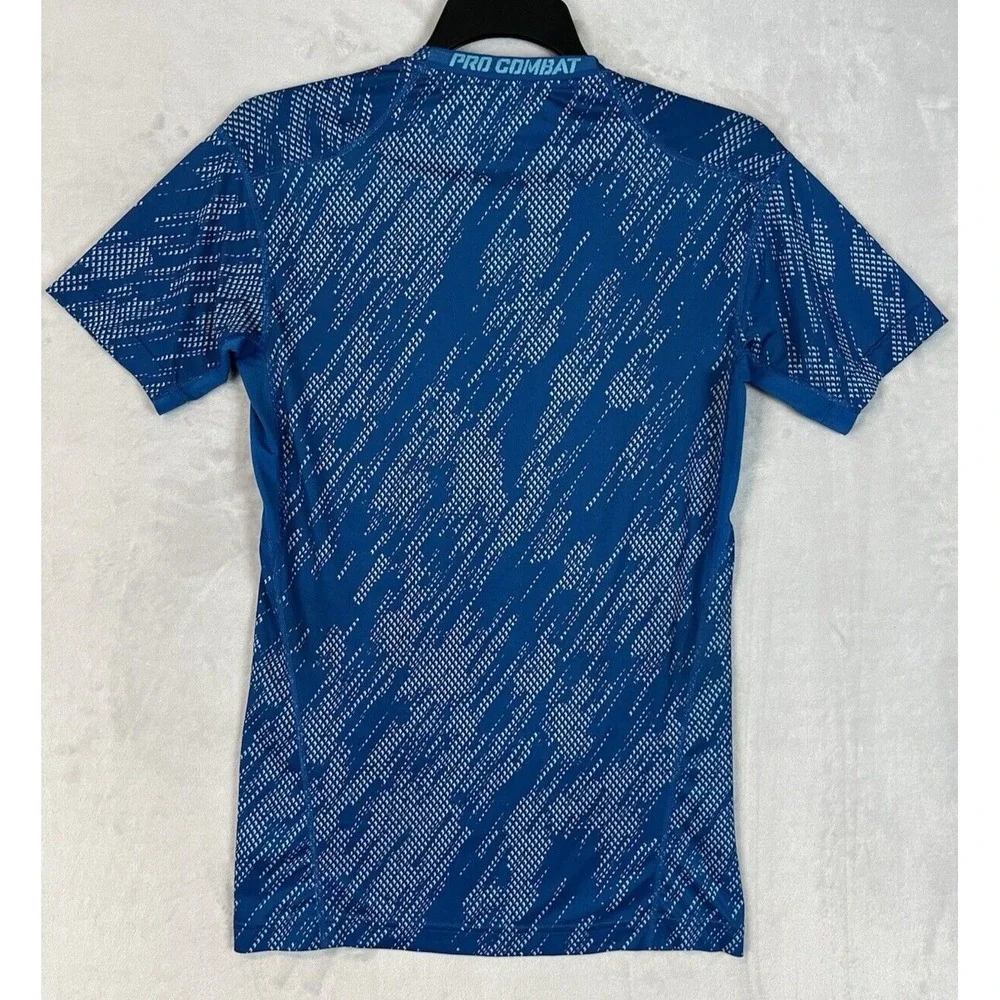 Nike Pro Combat TEE Men Large Blue Regular DRI FIT Compression Lightweight Gym